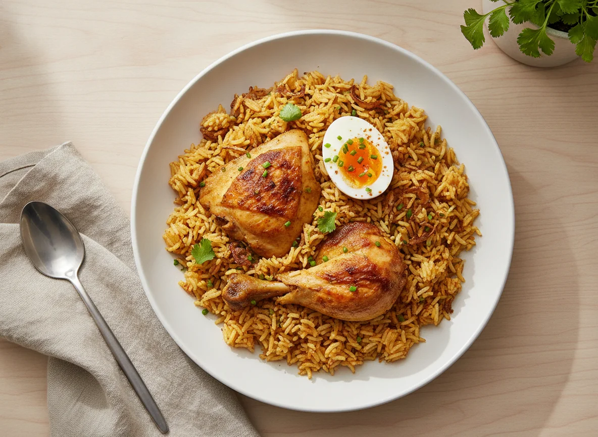 Hühnchen Biryani mit Ei photo