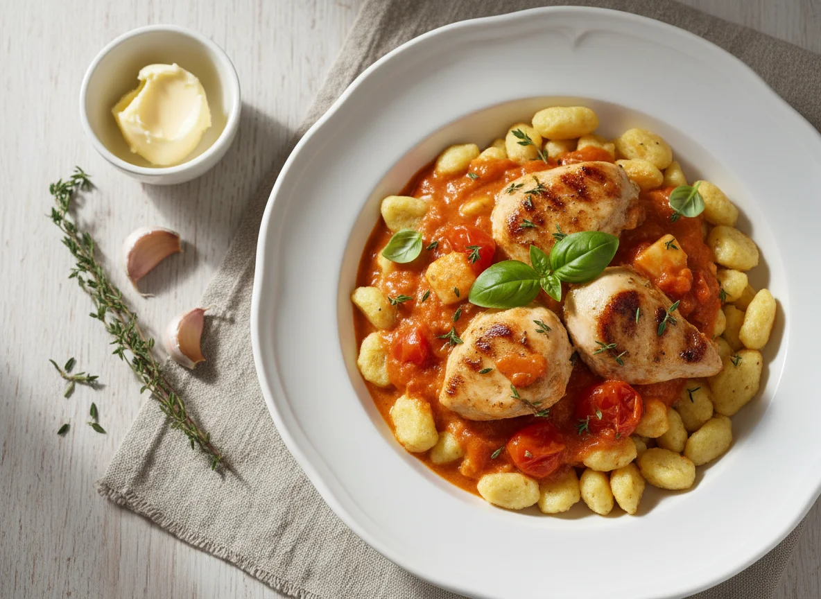 Hühnchen in Tomaten-Butter-Sauce mit Spätzle photo