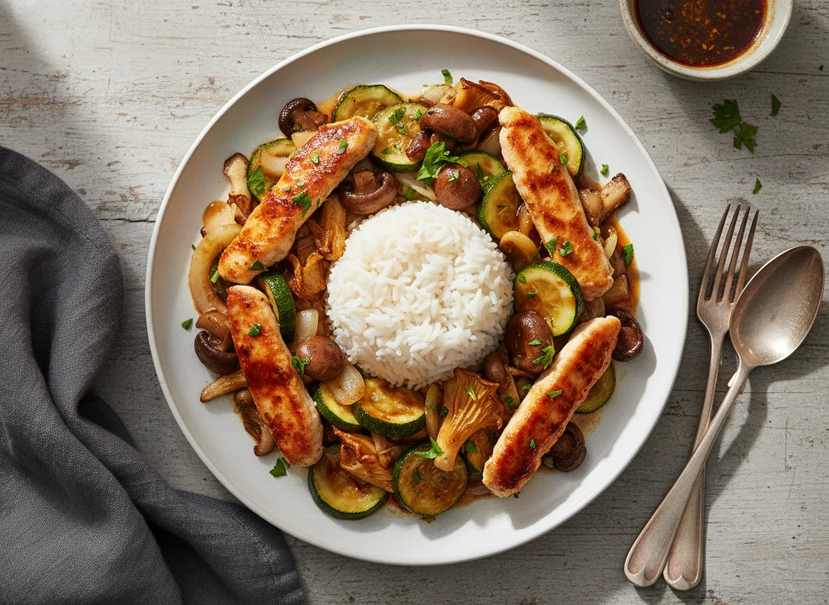 Hühnchen mit Gemüse und Reis photo