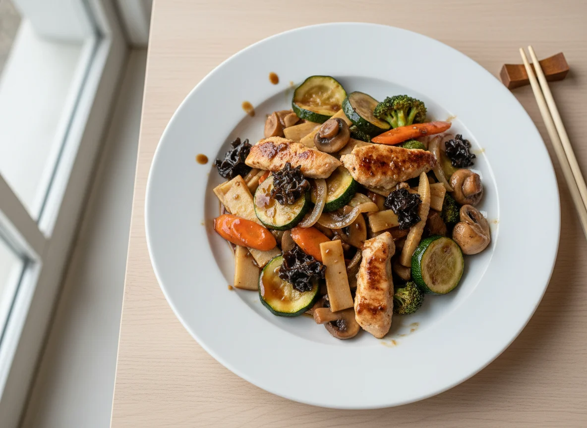 Hühnchen mit Gemüse und Sauce photo