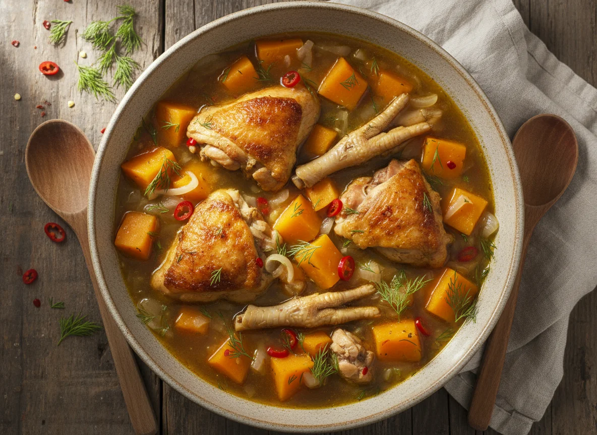 Hühnereintopf mit Kürbis und Dill photo