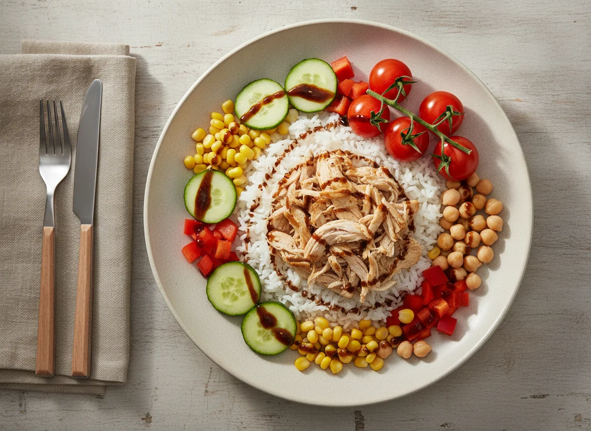 Hühnerfleisch mit Reis und Gemüse photo
