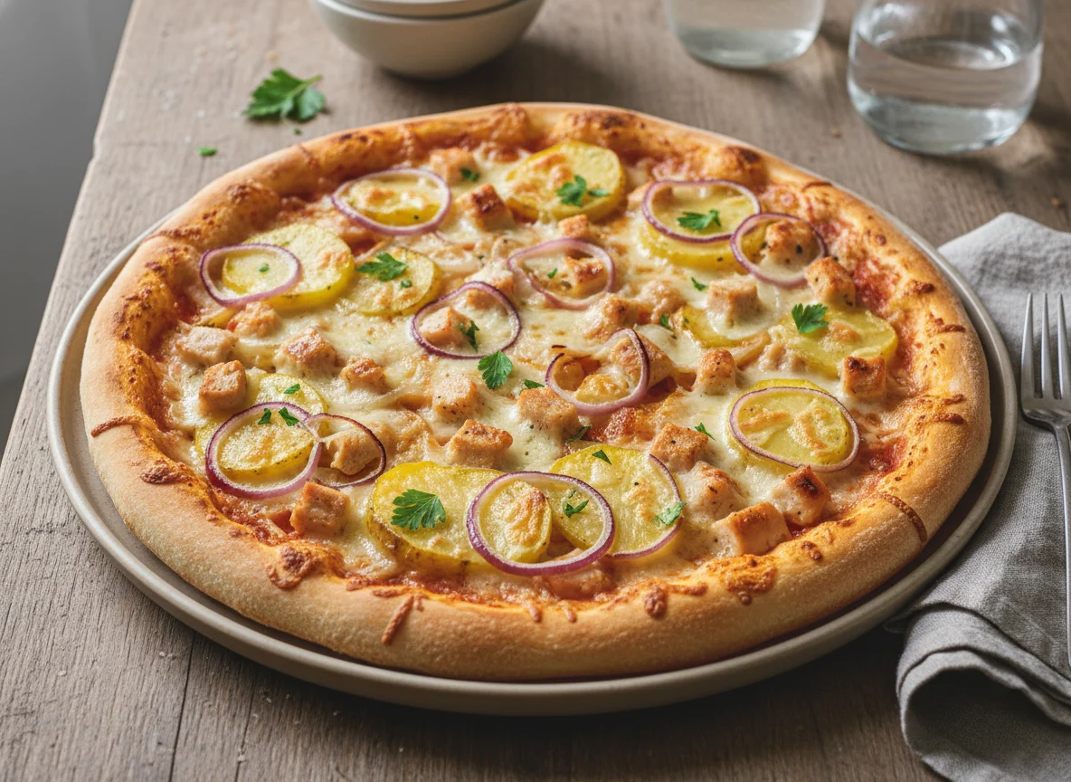 Hühnerfleisch-Kartoffel-Pizza photo