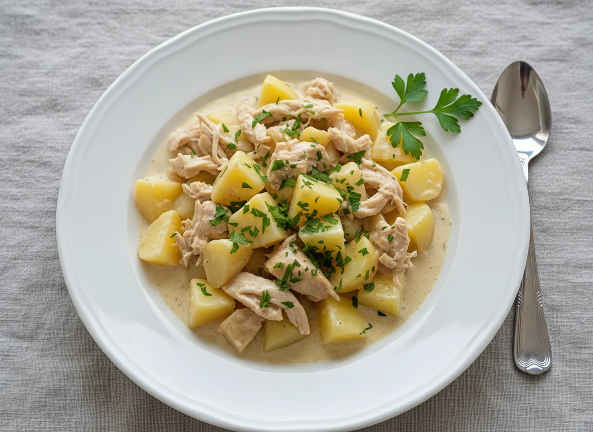 Hühnerfrikassee mit Kartoffeln photo