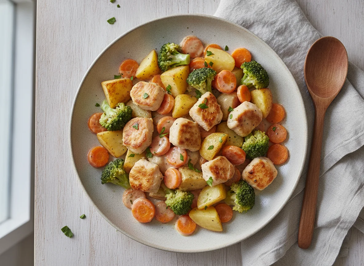 Hühner-Gemüse-Pfanne mit Kartoffeln photo