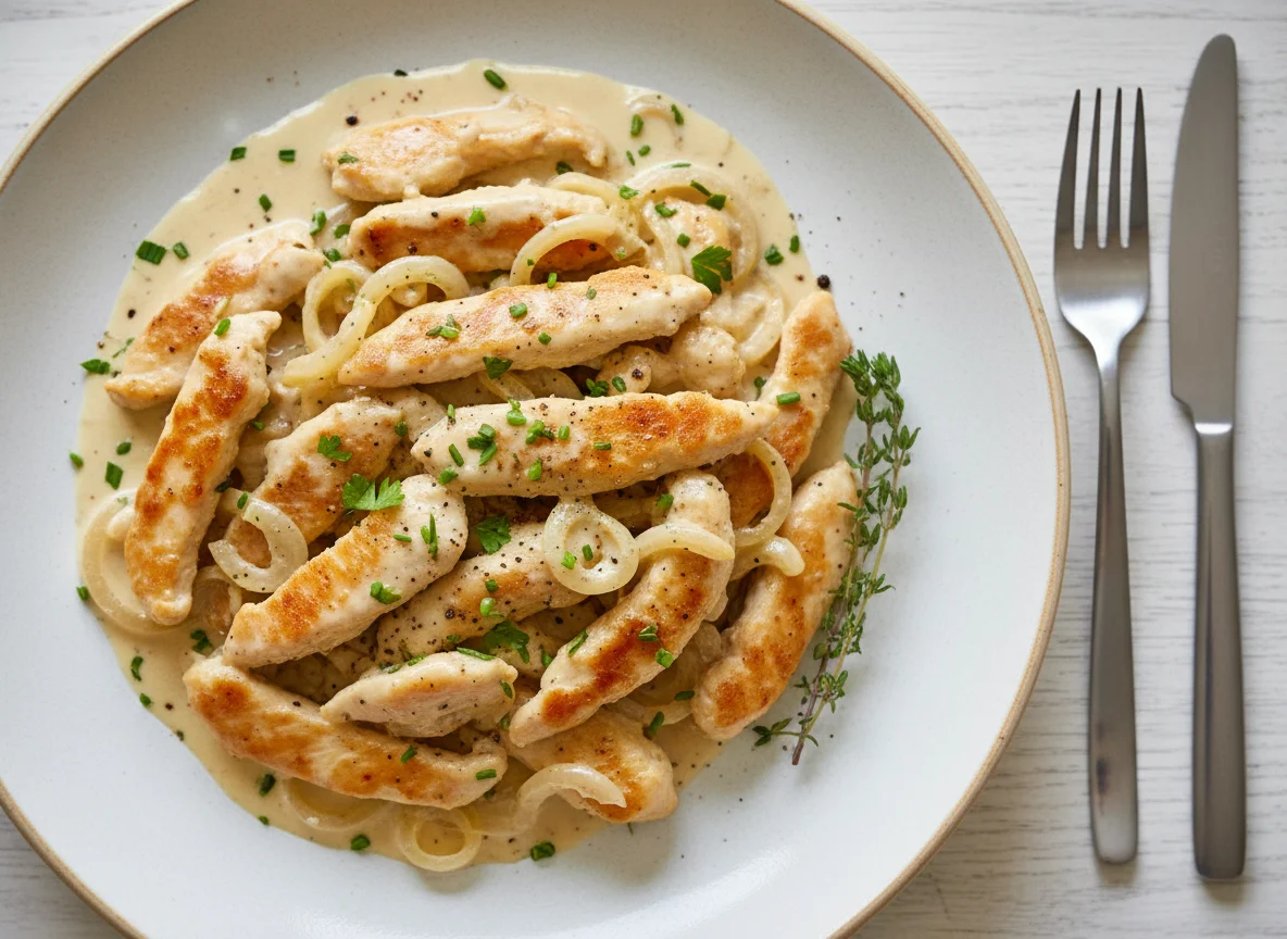 Hühnergeschnetzeltes in Rahmsauce photo