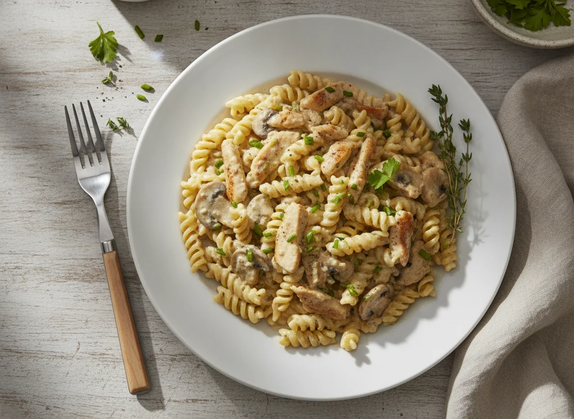 Hühnergeschnetzeltes mit Fusilli photo