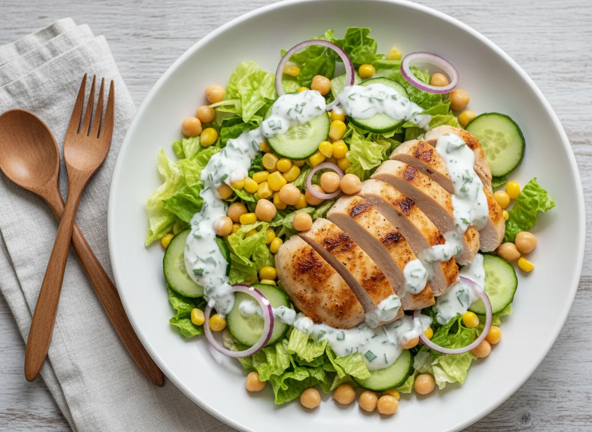 Hühner-Kichererbsen-Salat mit Joghurt-Dressing photo