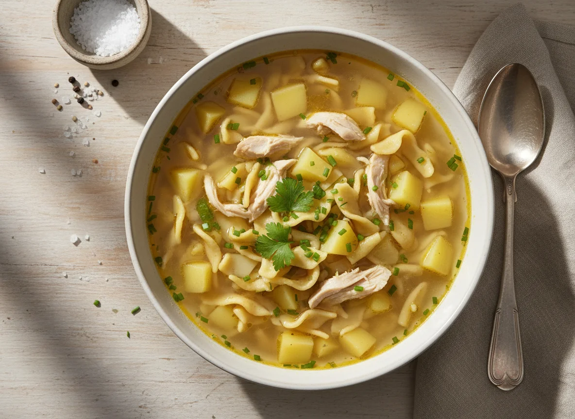 Hühnernudelsuppe mit Kartoffeln photo