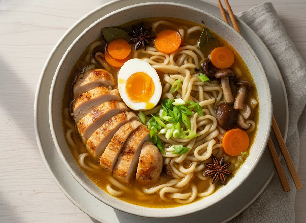 Hühner-Ramen mit Ei photo