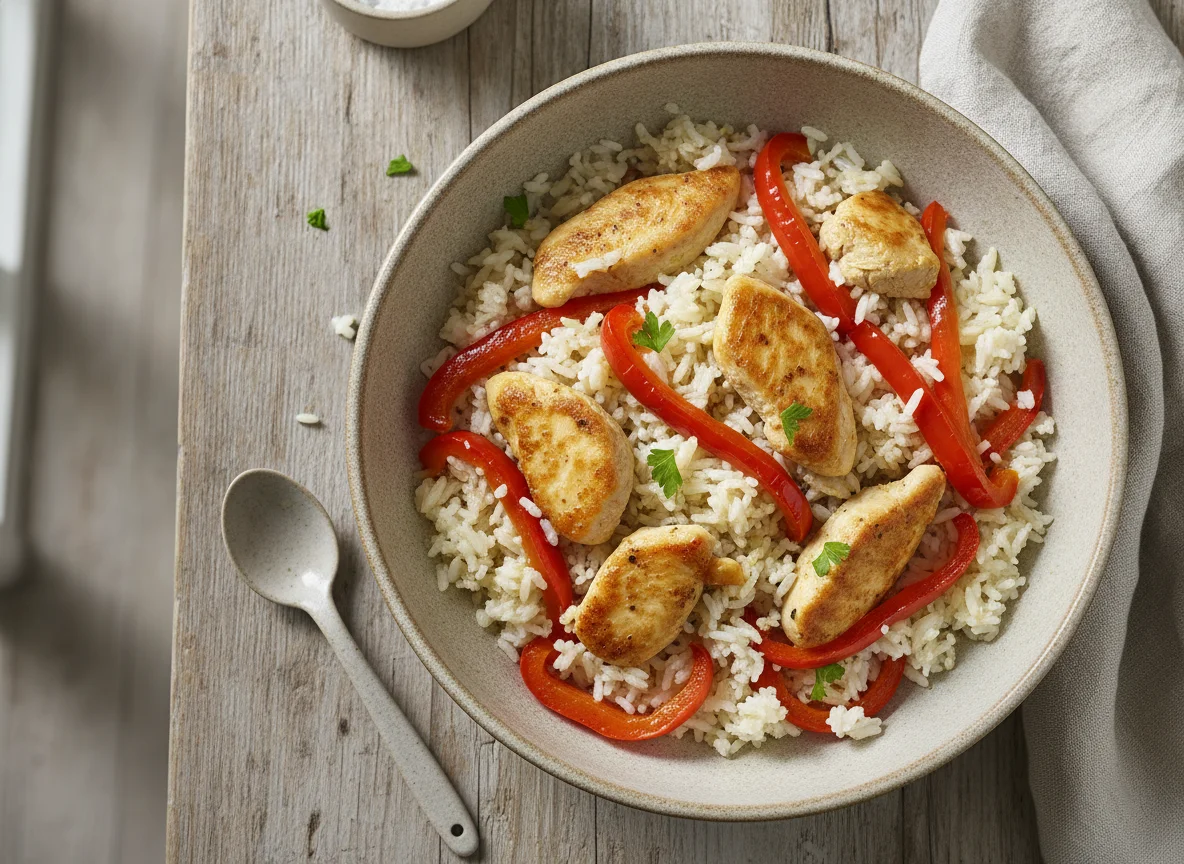 Hühner-Reis-Pfanne mit Paprika photo