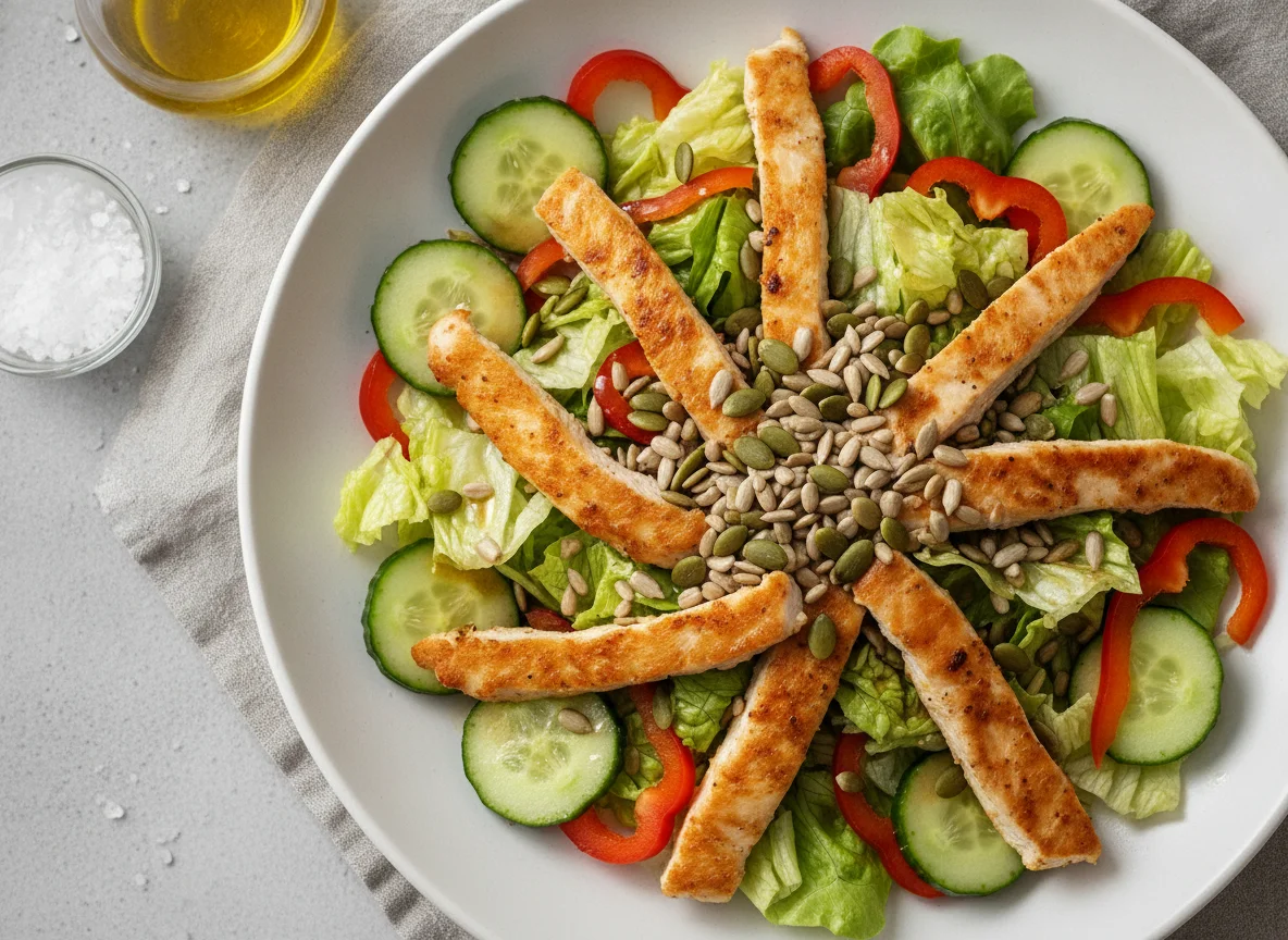 Hühnerstreifen mit gemischtem Salat photo