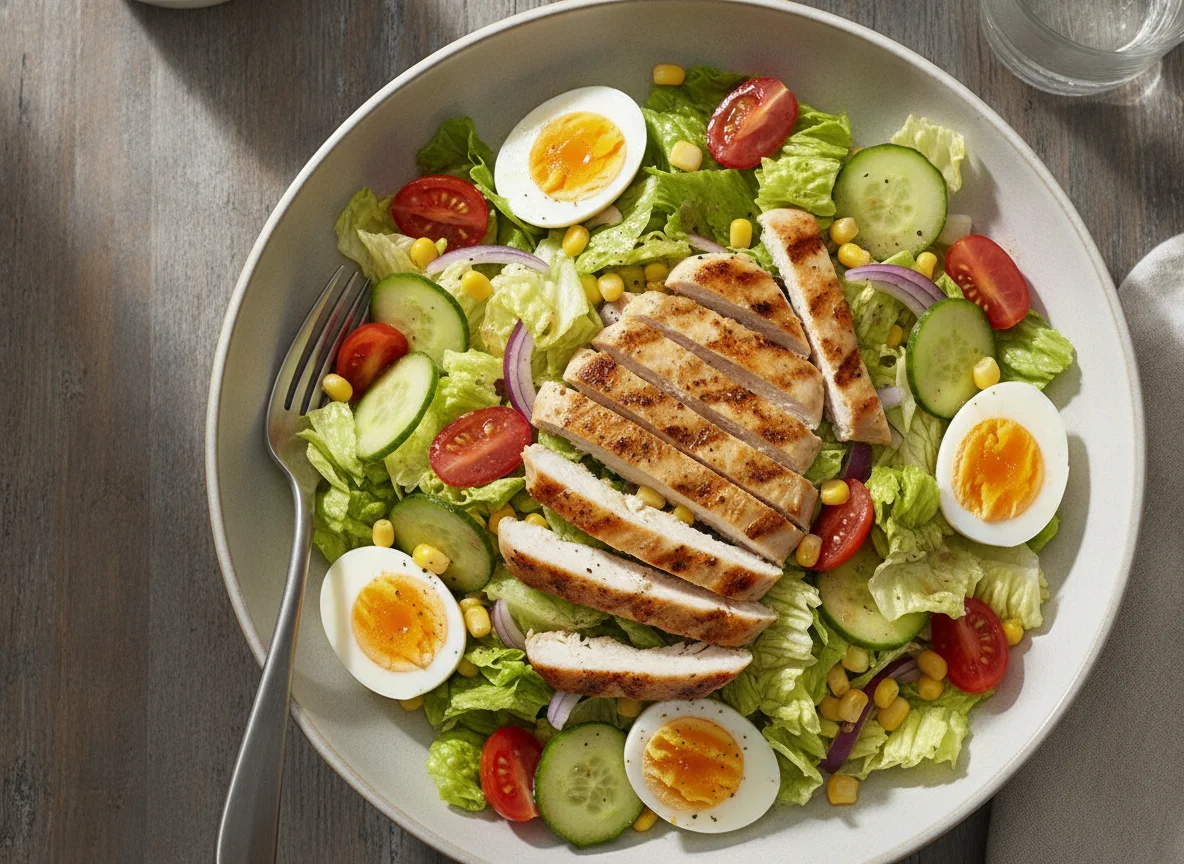 Hühnerstreifensalat mit Ei photo