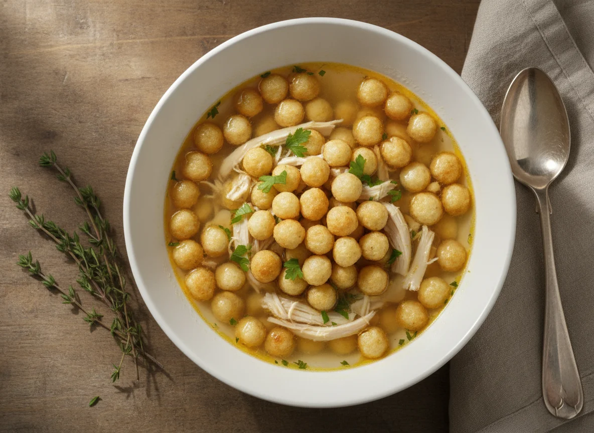 Hühnersuppe mit Backerbsen photo