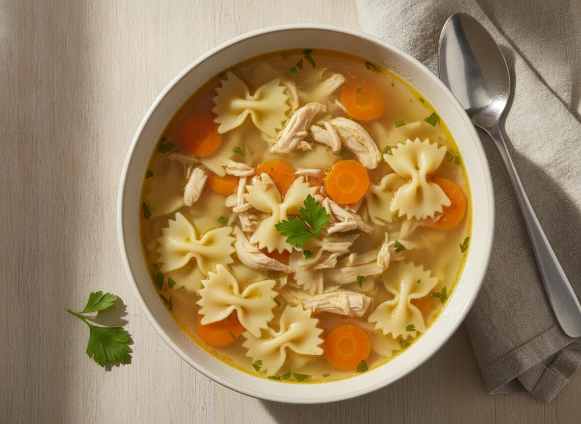Hühnersuppe mit Farfalle-Nudeln photo