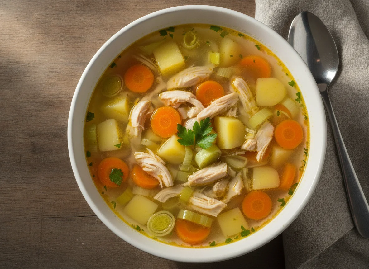 Hühnersuppe mit Gemüse und Kartoffeln photo