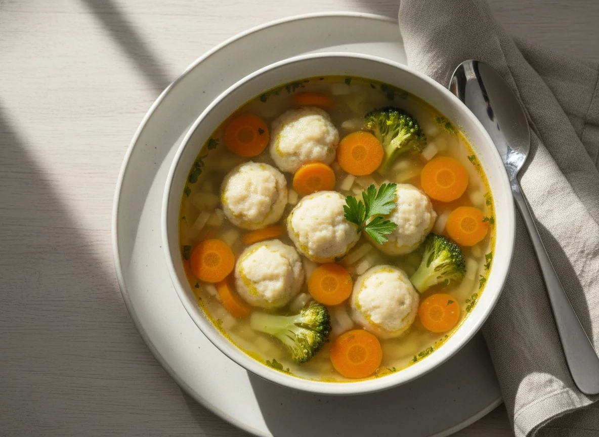 Hühnersuppe mit Gemüse und Klößchen photo