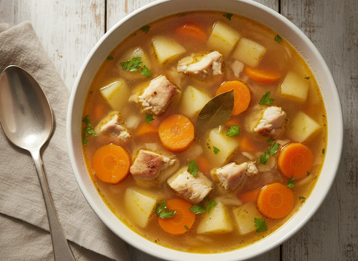 Hühnersuppe mit Karotten und Kartoffeln photo
