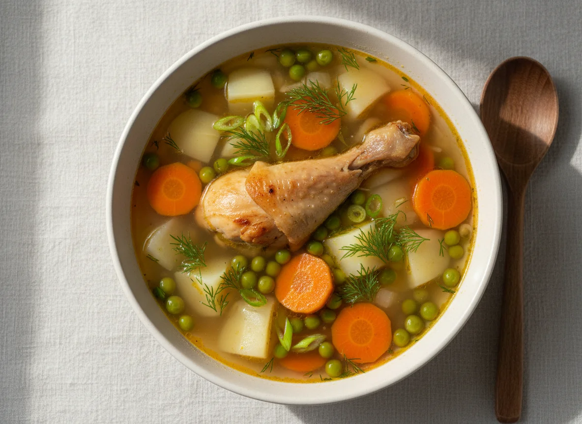 Hühnersuppe mit Kartoffeln und Gemüse photo