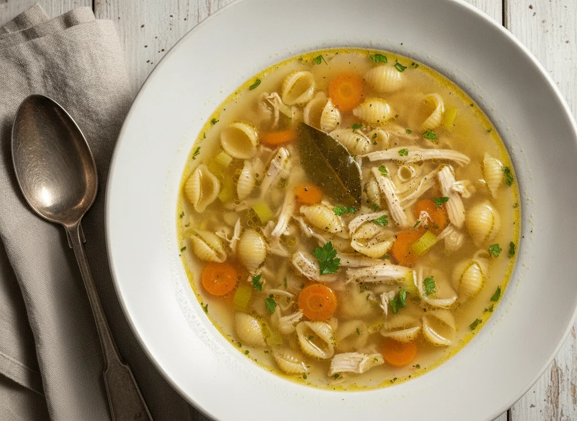 Hühnersuppe mit Muschelnudeln photo