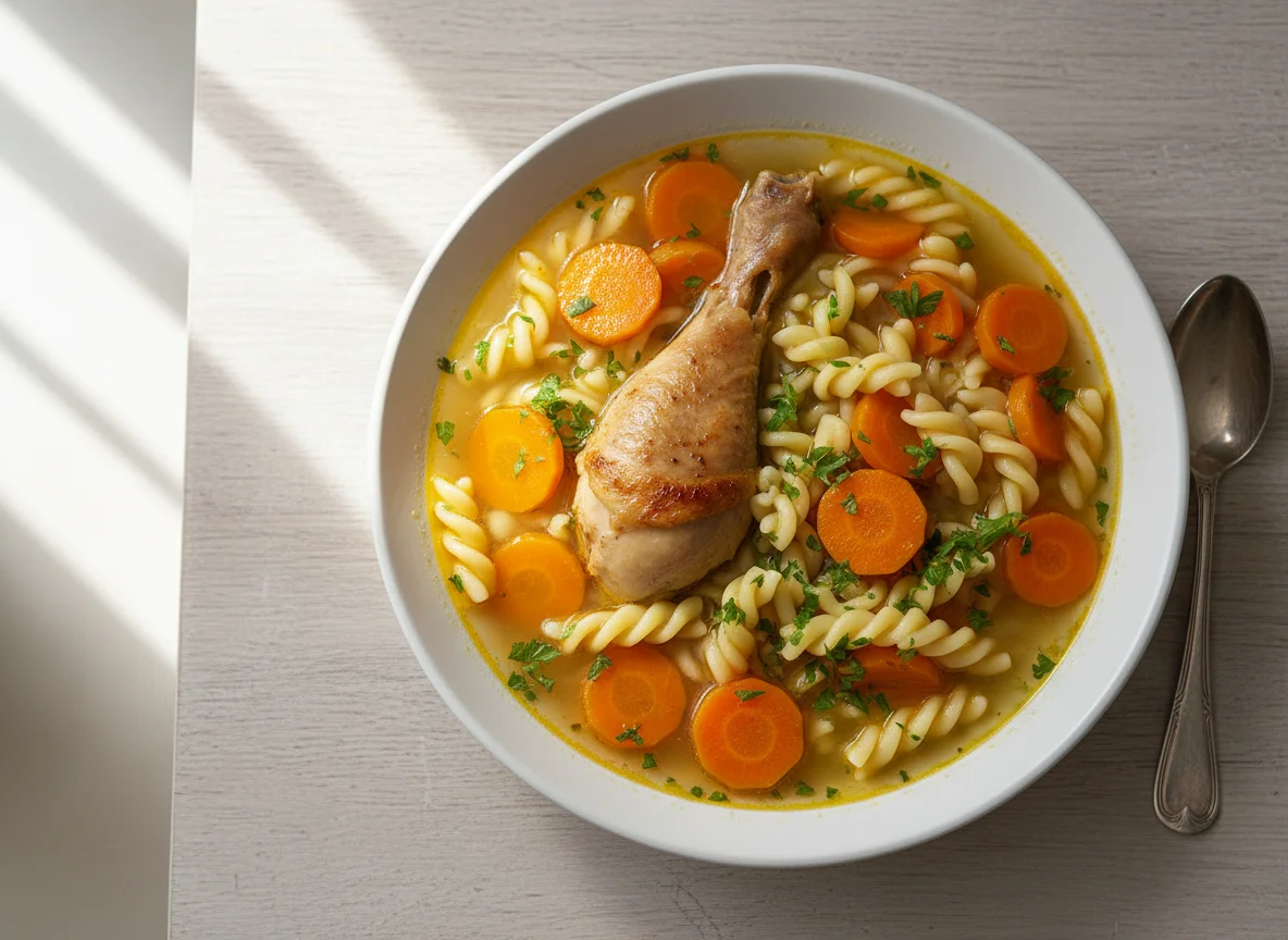 Hühnersuppe mit Nudeln und Gemüse photo