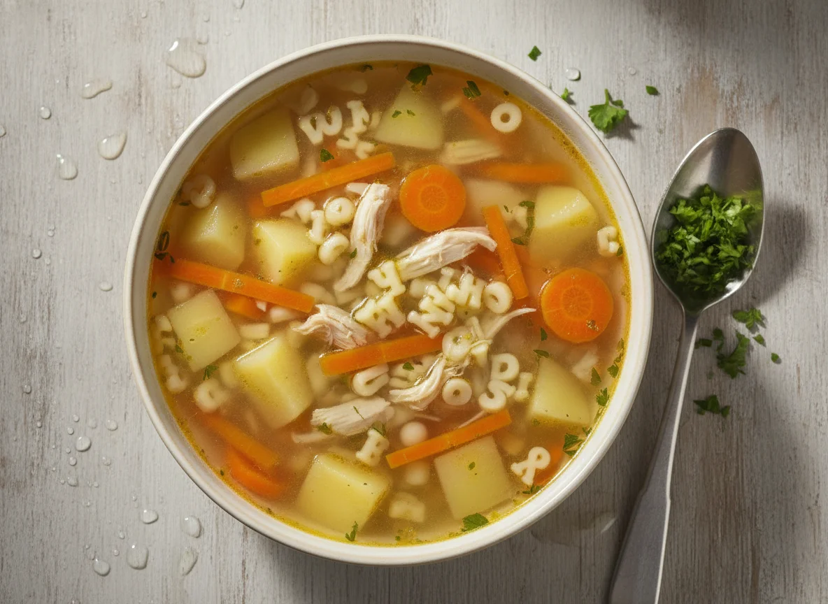 Hühnersuppe mit Nudeln und Kartoffeln photo