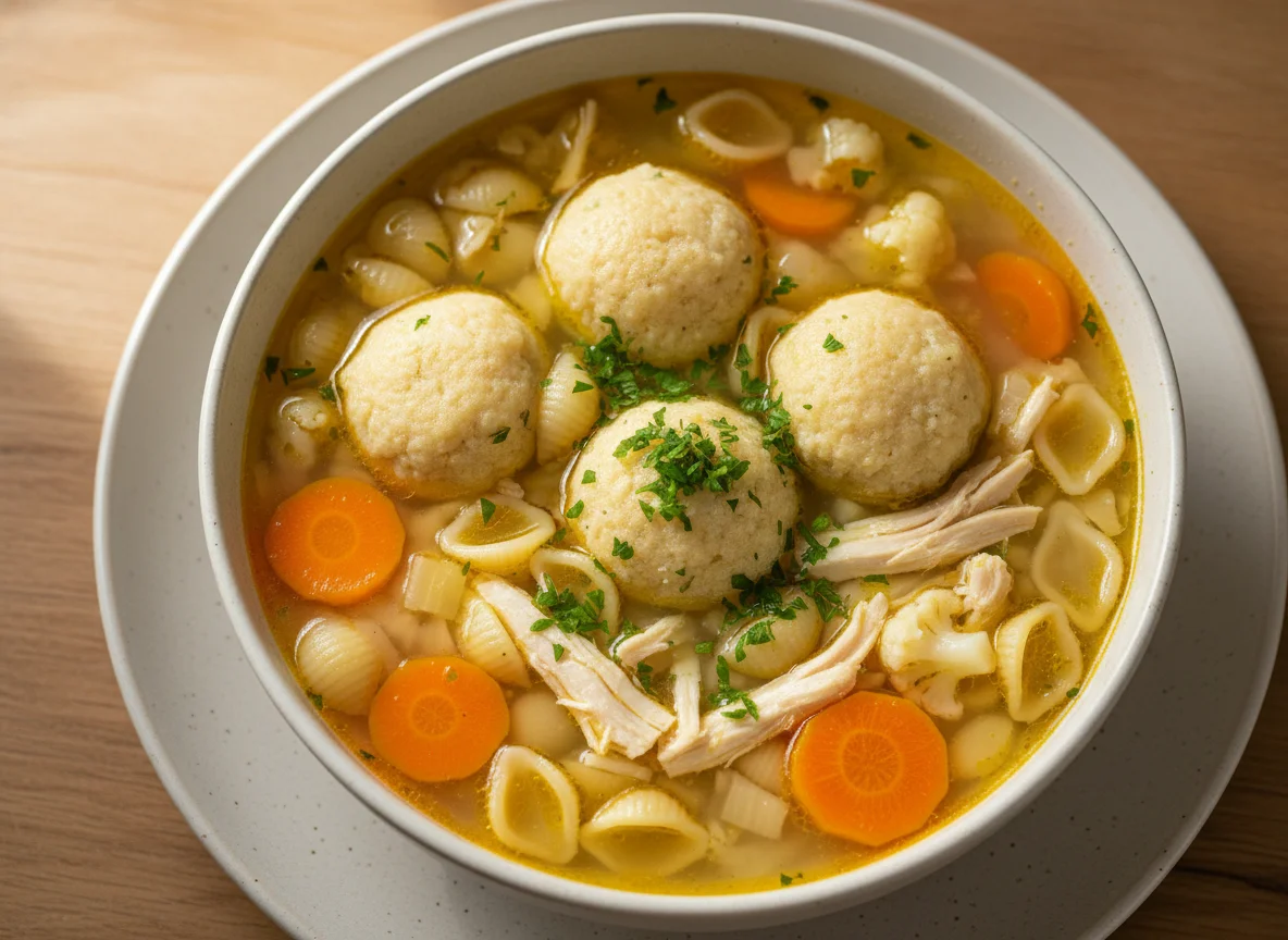 Hühnersuppe mit Nudeln und Klößen photo