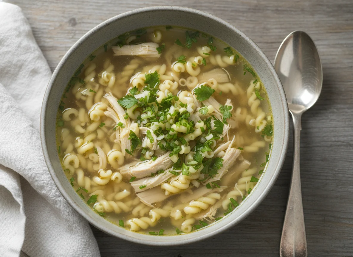 Hühnersuppe mit Nudeln und Kräutern photo