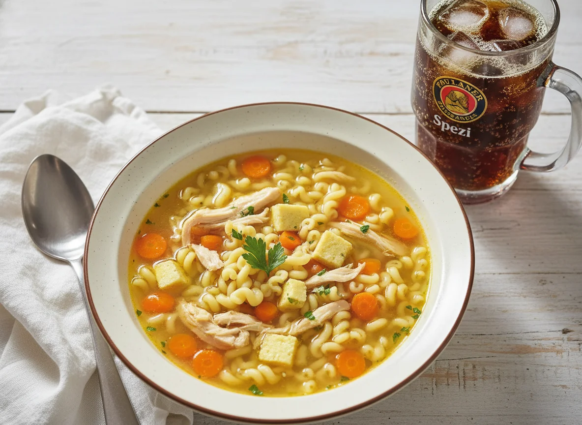 Hühnersuppe mit Nudeln und Spezi photo
