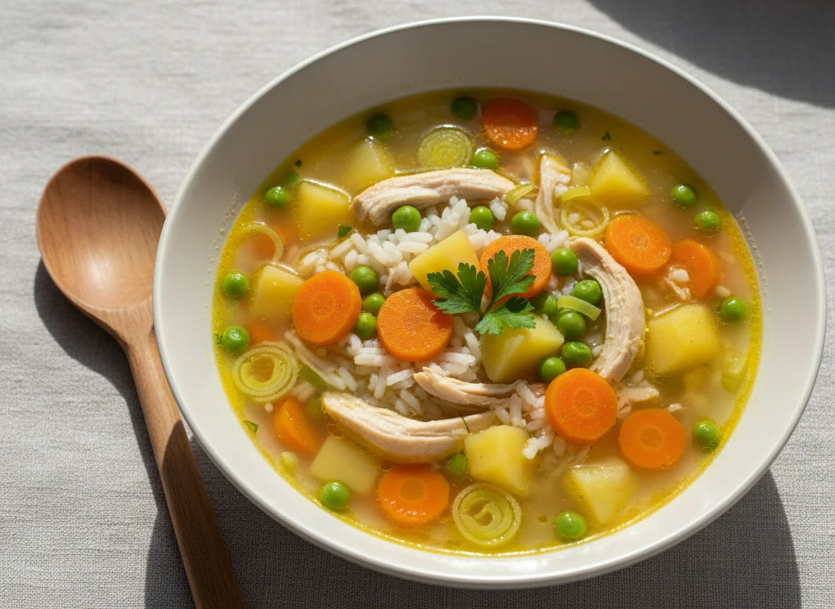 Hühnersuppe mit Reis und Gemüse photo