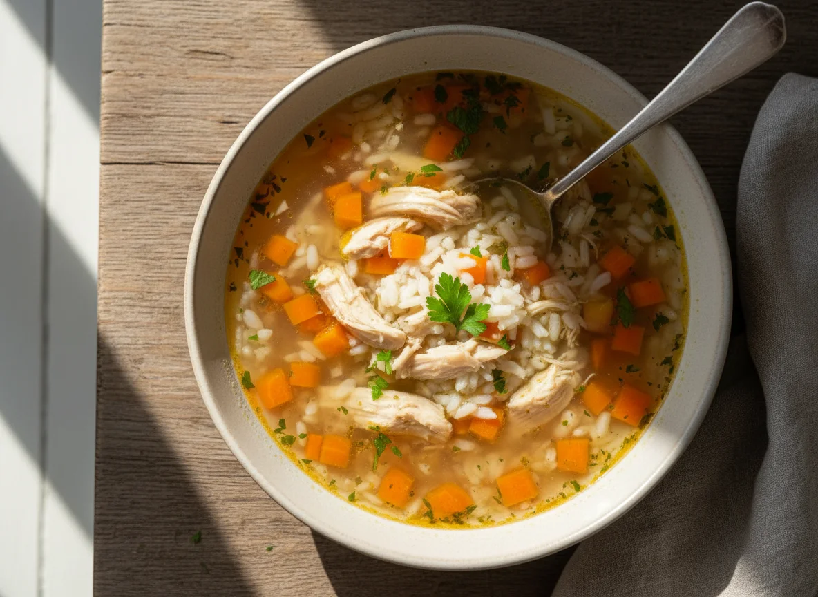 Hühnersuppe mit Reis und Karotten photo