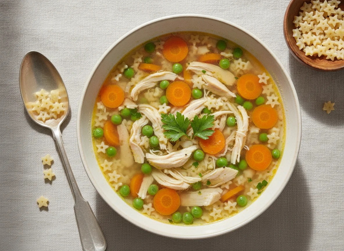 Hühnersuppe mit Sternchennudeln und Gemüse photo