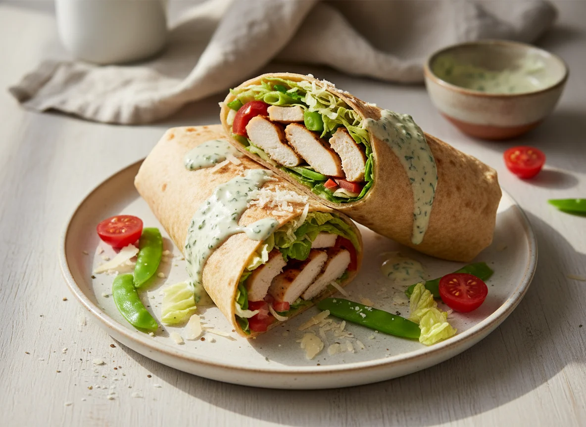 Hühner-Wrap mit Gemüse und Käse photo