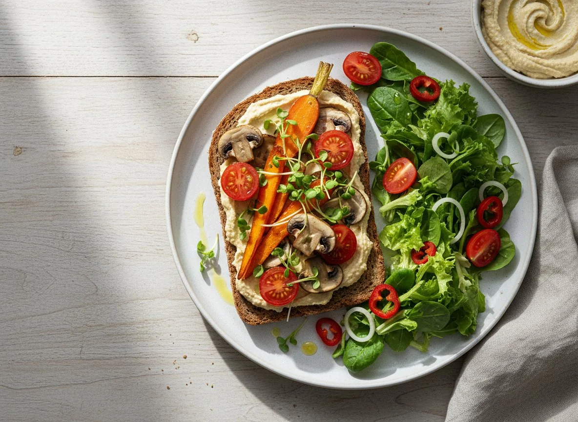 Hummus-Brot mit Gemüse und Salat photo