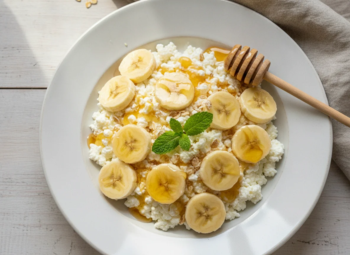 Hüttenkäse mit Banane und Honig photo