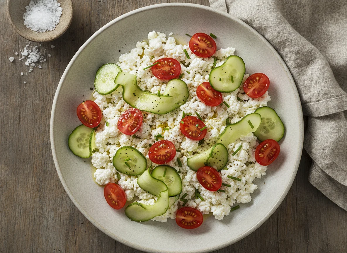 Hüttenkäse mit Tomaten und Gurken photo