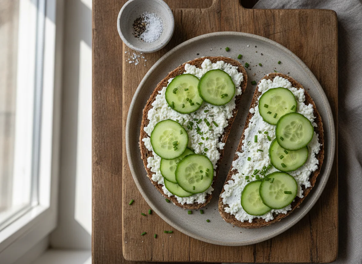 Hüttenkäse-Brot mit Gurke photo