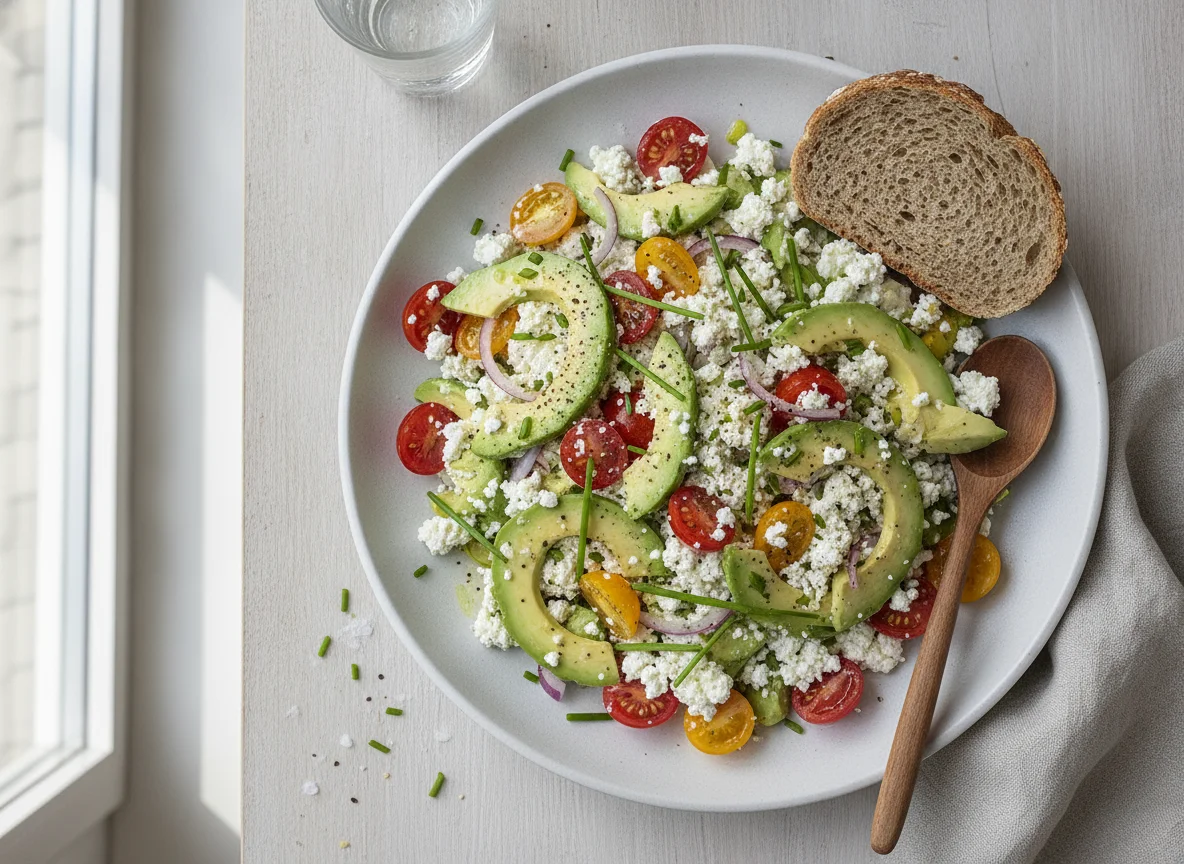 Hüttenkäse-Salat mit Avocado und Tomaten photo