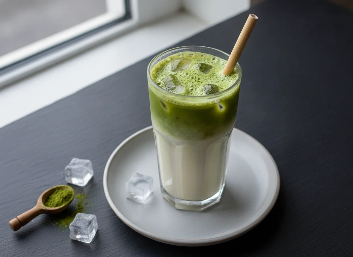 Iced Matcha Latte mit Hafermilch photo