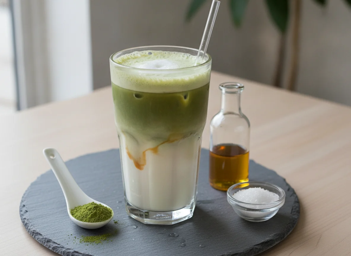 Iced Matcha Latte mit Mandelmilch photo