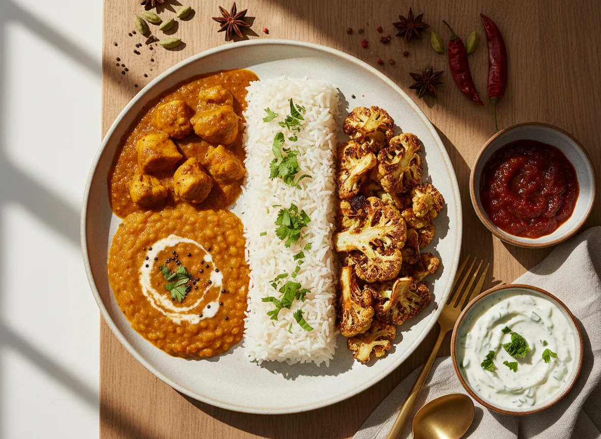 Indisches Curry mit Blumenkohl und Linsen photo
