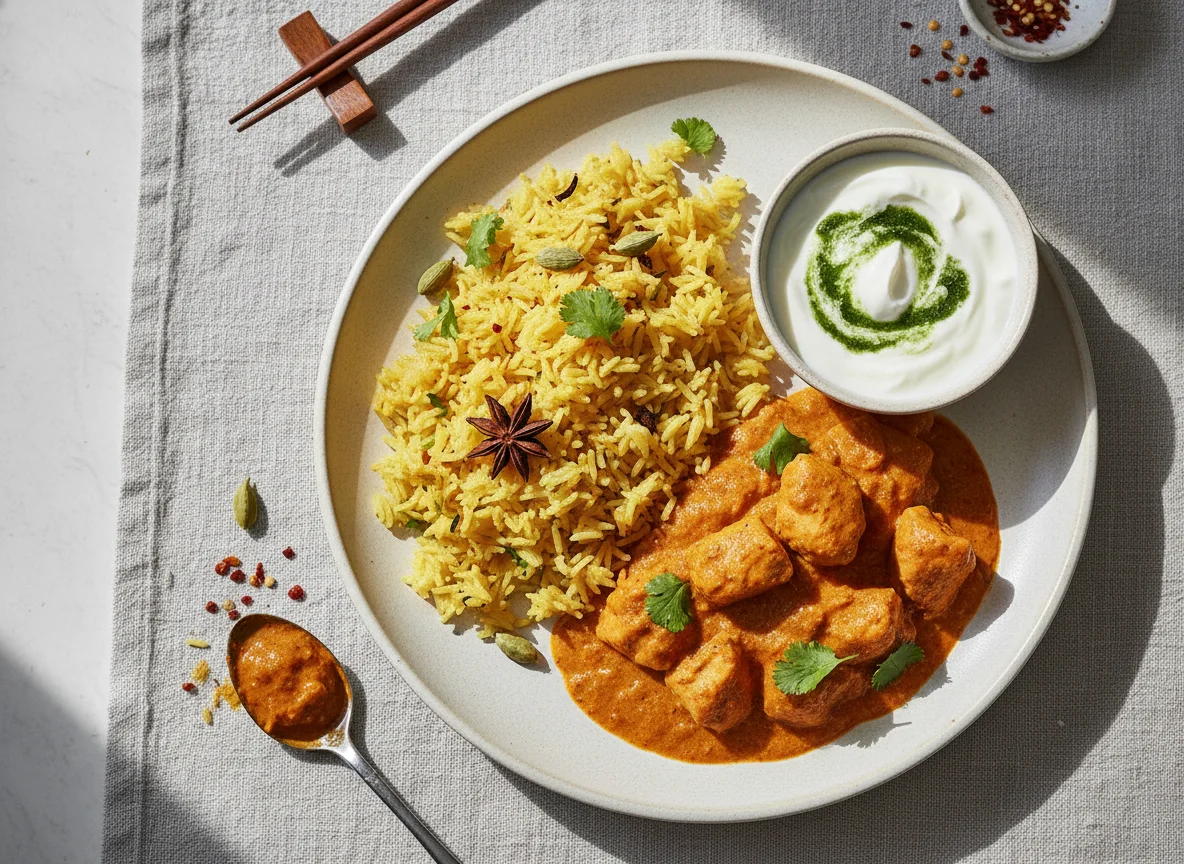 Indisches Curry mit Reis und Joghurt photo