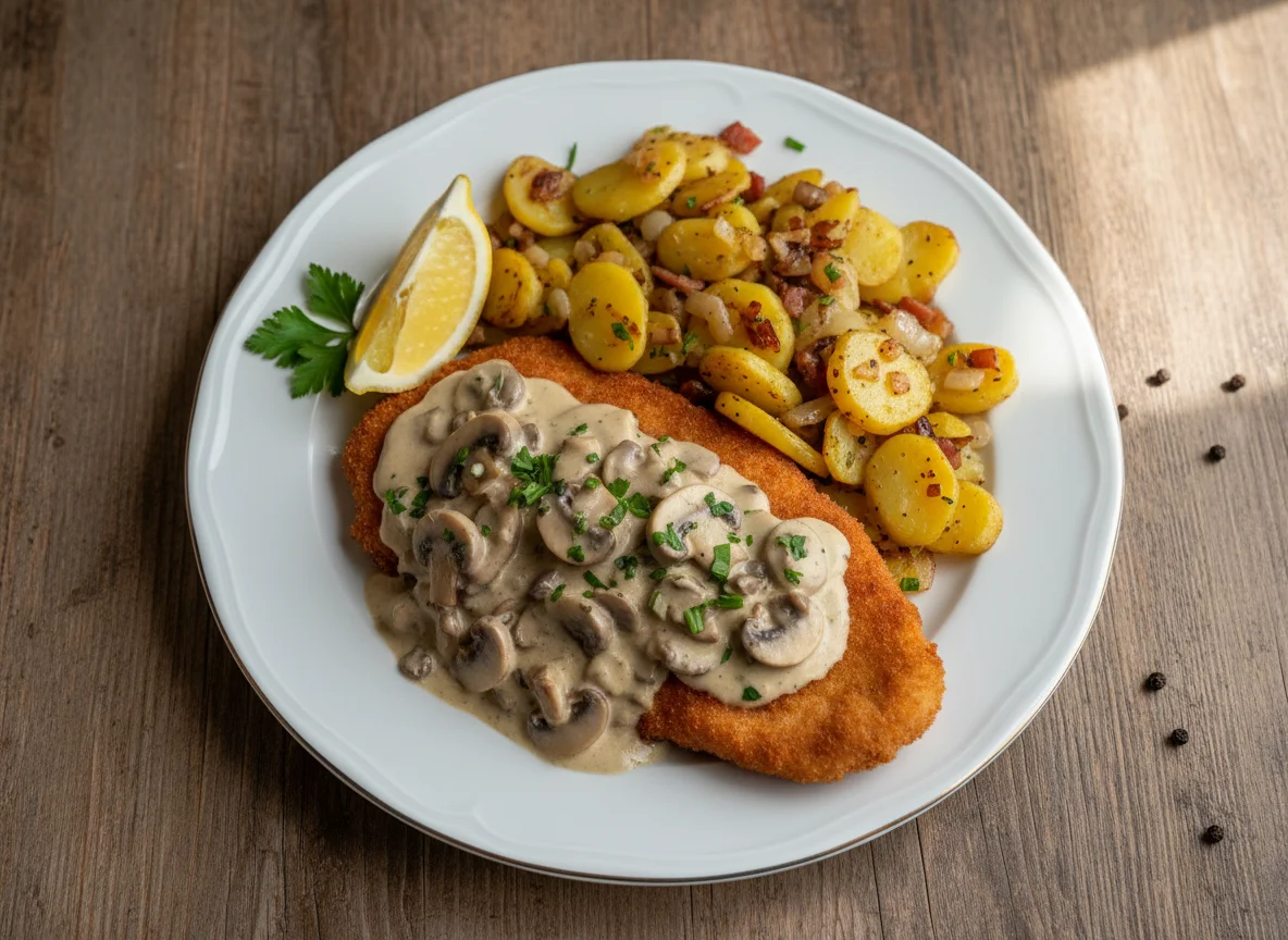 Jägerschnitzel mit Bratkartoffeln photo