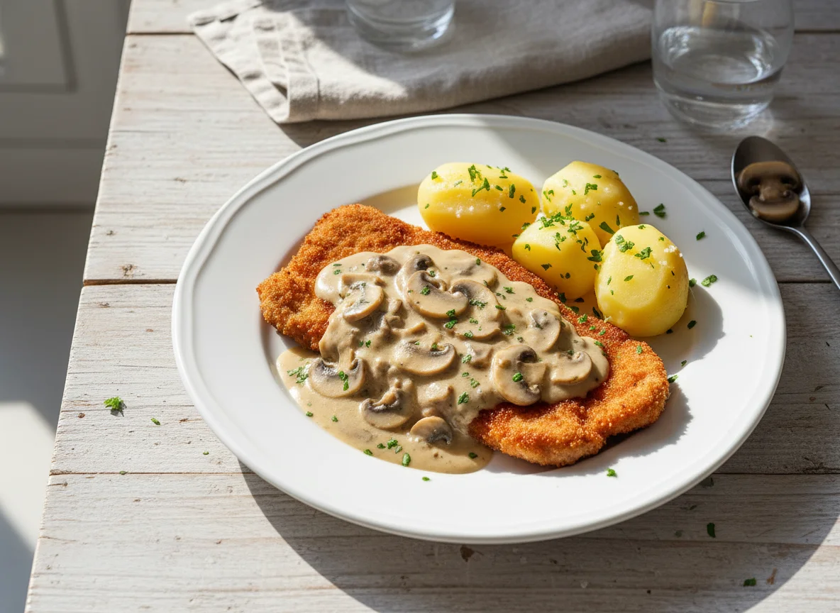 Jägerschnitzel mit Salzkartoffeln photo