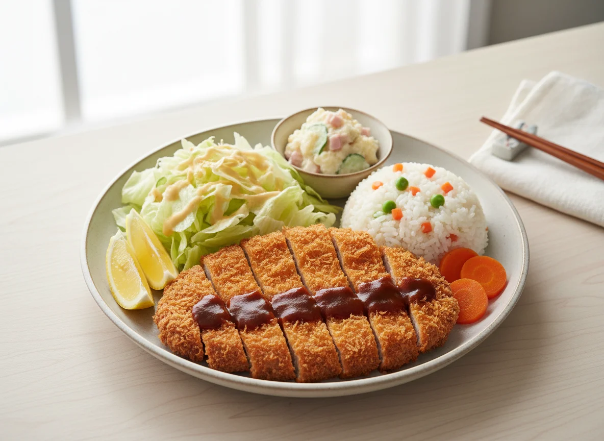 Japanisches Gericht mit Tonkatsu und Reis photo