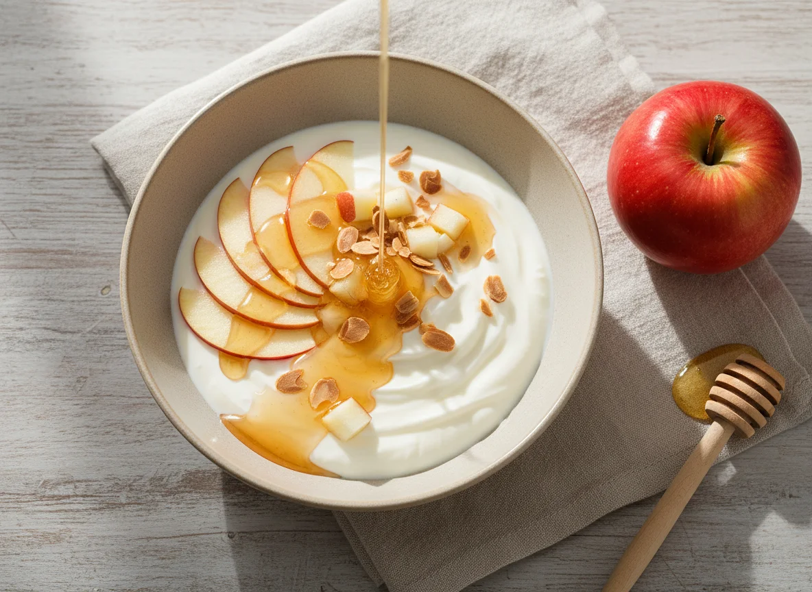 Joghurt mit Apfel und Honig photo