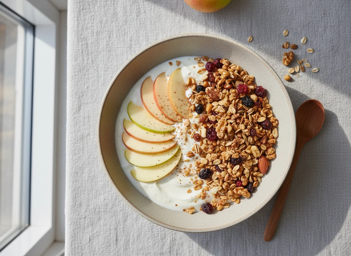 Joghurt mit Apfel und Müsli photo