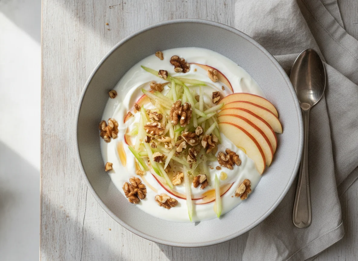 Joghurt mit Apfel und Walnüssen photo