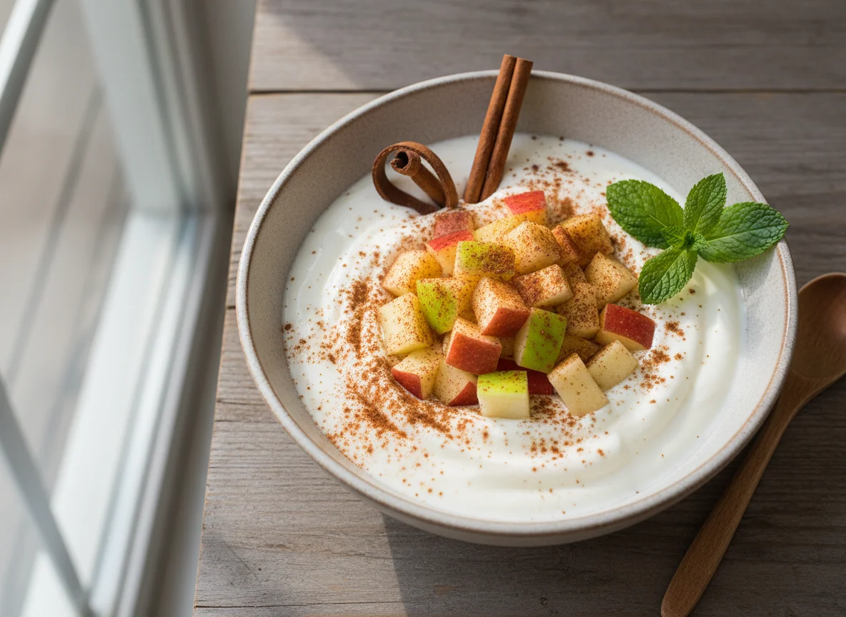 Joghurt mit Apfel und Zimt photo