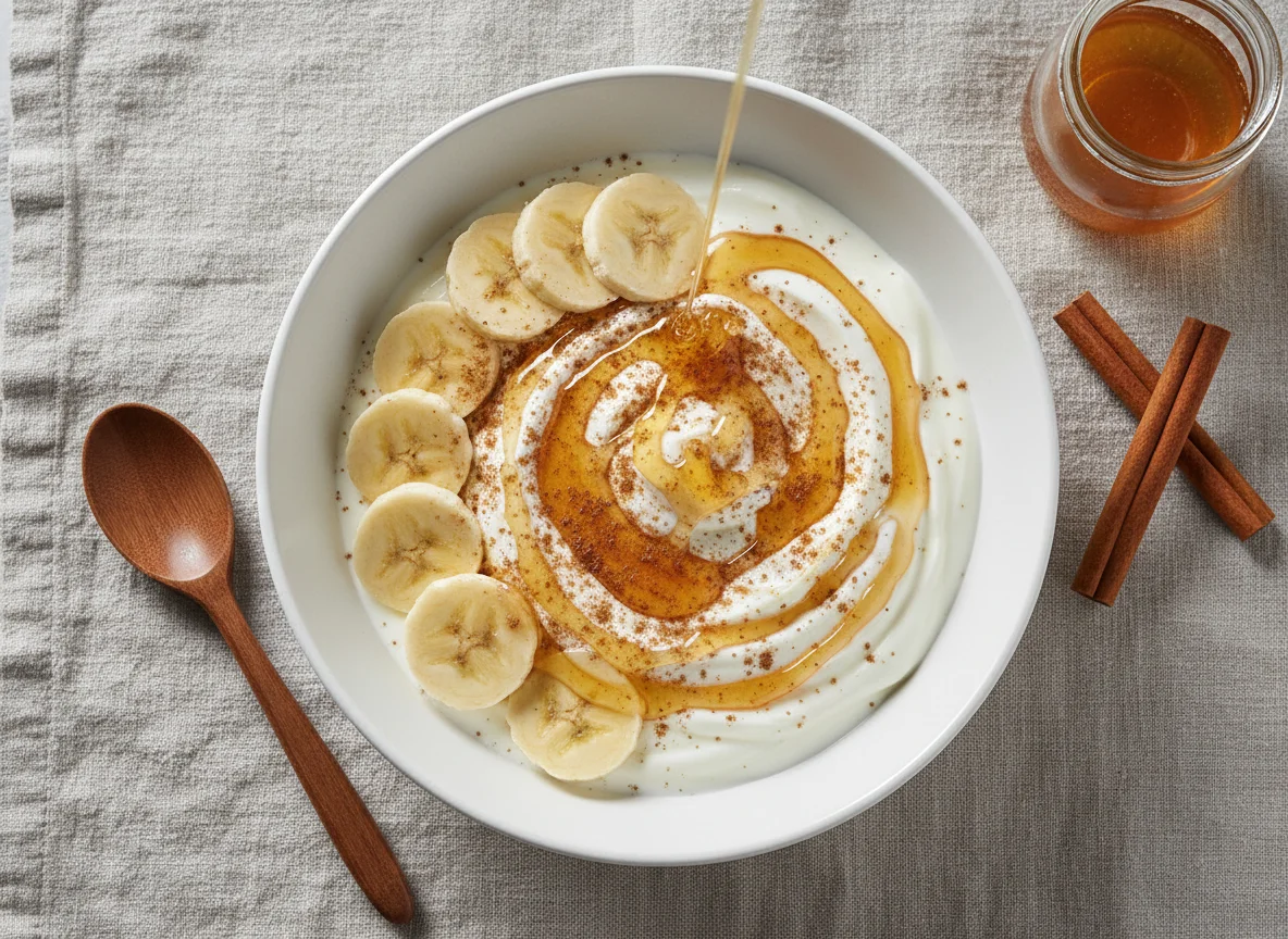 Joghurt mit Banane, Honig und Zimt photo